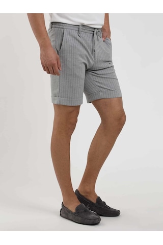 Dufy Gri Erkek Slim Fit Çizgili Casual Short - 104668-Gri