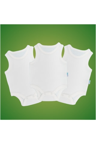 Novibaby 3'lü 24-36 Ay Bebek Atlet Body Zıbın Beyaz Çıtçıtlı 100% Pamuk Beyaz