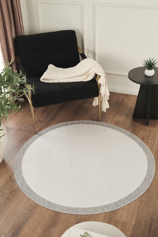 Sisalux 3086 Beyaz Gri Yuvarlak Sisal Dokuma Jüt Kilim Hav Toz Vermez Mutfak Oturma Odası Halısı Beyaz - Gri