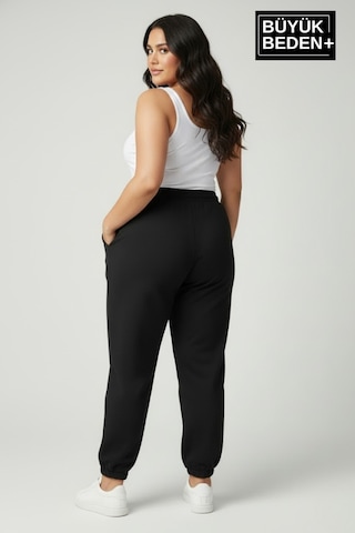 Süperlife Kadın Büyük Beden New York Paça Lastikli Rahat Kesim Jogger İnce Eşofman Altı Spr26beak951-5 Siyah