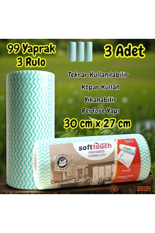 Technow Softtex 33 Yaprak Kopar Kullan Rulo Hassas Temizlik Bezi 27x30cm 3'lü Sarı