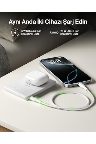 Manyetik Power Bank 5000 Mah, Manyetik Halka Ve Usb-c Porta Sahip İnce Taşınabilir Şarj, iPhone Uyumlu, Galaxy Uyumlu, Pixelsnap, İpad Ve Tablet İçin Batarya Paketi, Usb-c Kablo Dahil, Beyaz