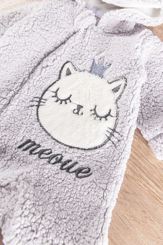 Babymod Kedi Figürlü Peluş Welsoft Kız/erkek Bebek Tulum Gri
