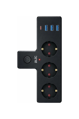 Blic Ftr-12 Termal Akım Korumalı 3'lü Priz - Pd 20w Usb-c + 3 Usb-a Girişli - 2500w 10a