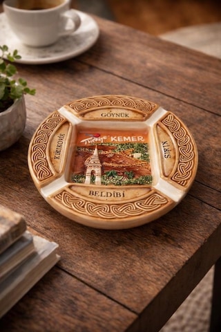 Kemer Temalı Seramik Küllük Dekoratif Hediyelik, Vintage Masa Üstü Aksesuar 12 Cm
