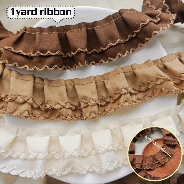 Trendooze Gaojunshop01 Koyu Kahverengi 4 Cm Çift Kat Fırfırlı Dantel Trimi Kumaş Şeridi