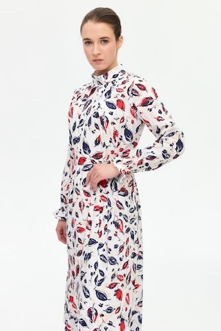 Yaprak Desenli Empirime Elbise Lacivert