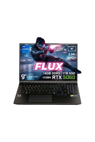 Gameraider FLUX GR16 i7-14650HX 16 GB 1 TB DDR5 SSD 8 GB RTX 5060 16" Dos Dizüstü Bilgisayar