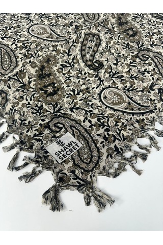 Shawl Secret Sökme Boncuklu Pamuk Yazma - 05868 Krem-vizon