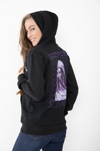 Unisex Siyah Renk Baskılı Kapşonlu Sweatshirt Siyah