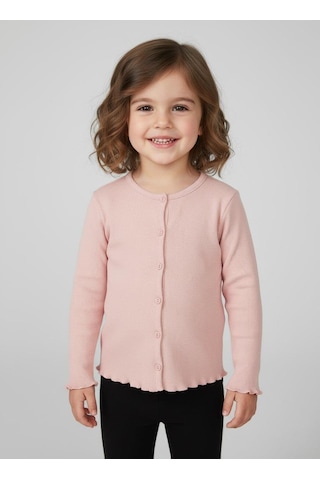 Kız Çocuk Fitilli %100 Pamuklu Düğmeli Hırka Pembe