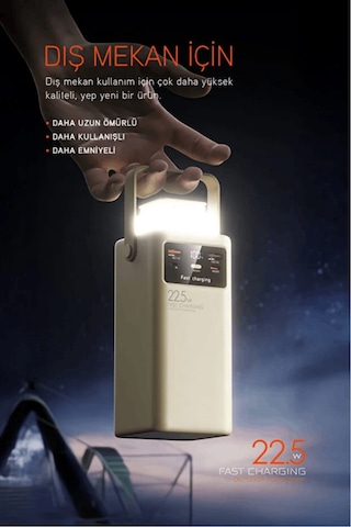 30.000 Mah Led Işıklı 22.5 Hızlı Şarj Powerbank Usb-c & Çoklu Cihaz Desteği Beyaz