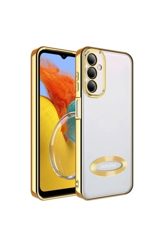 Galaxy M14 Kılıf Kamera Korumalı Logo Gösteren Zore Omega Kapak Gold