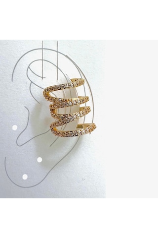 Earcuff Sıkıştırmalı Pirinç Kıkırdak Küpe Sarmal Zirkon Taşlı Altın Renk Diğer