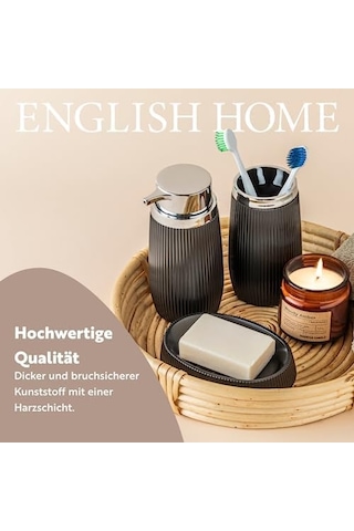 Home Evelyn 3'lü Banyo Seti 17.5x6.5x6.5 Cm+9x6.5x6.5 Cm+1 Siyah Siyah