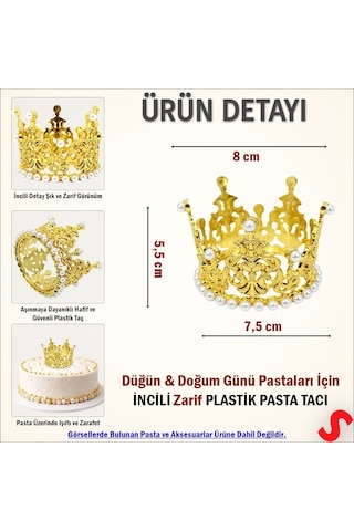 İncili Plastik, Pasta Süsleme Tacı 8 Cm X 5 Cm - Altın