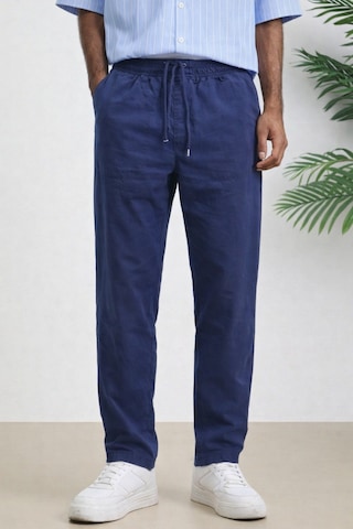 Tarz Cool Erkek Yazlık Keten Karışımı Relaxed Pantolon Lacivert