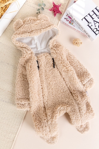Kapüşonlu Ayıcık Fiğürlü Welsoft Peluş Kışlık Kız/erkek Bebek Tulum Bej