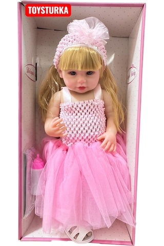 55 Cm Gerçekçi Yenidoğan Biberonlu Bebek Sesli Oyuncak Et Bebek 99455227