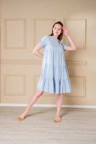 Pastelastore Kadın Yazlık Pamuk Kısa Elbise 1108 Bebe Mavisi