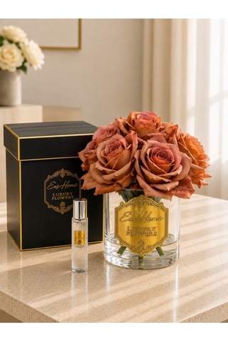 Rosemira Altı Güllü Parfümlü Dekoratif Çiçek Kahve -7548 Gül - Meyve