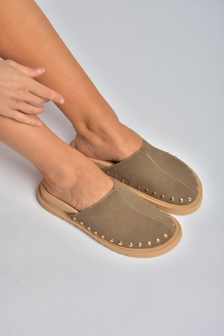 Fox Shoes Y918132902 Vizon Süet Önü Kapalı Sabo Terlik