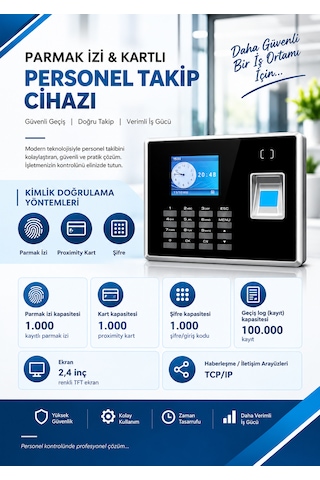 Linadex Lx-444v Kartlı Parmak İzi Personel Giriş Çıkış Ve Programı 20 Kart Hediye