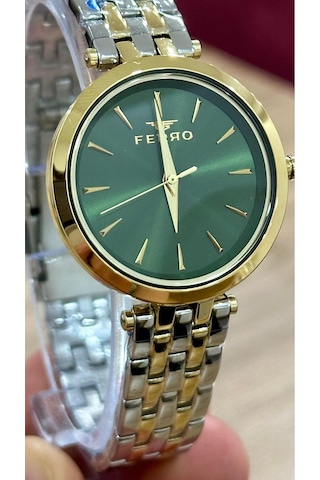 Ferro Fl21331a-d6 Quartz Çelik Altın/gri Yeşil Kadran 34 Mm Kadın Kol Saati 56266316