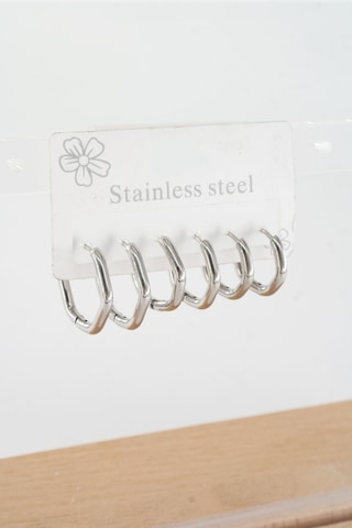 Kadın 316 L Çelik Anti Alerjenik Beşgen Model 3 Boy 1.8cm / 2.2 Cm /2.5 Cm Klipsli 6'lı Set Küpe -5129 Gümüş