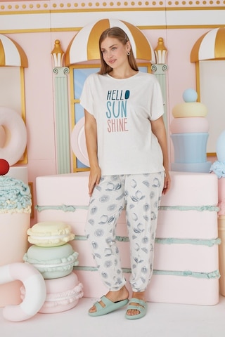 Sevim Kadın Büyük Beden Kısa Kol Bej Melanj Pijama Takım C4t7n651 001