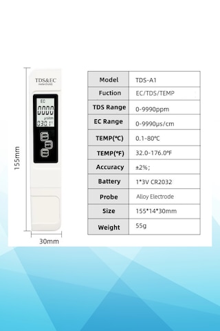 Novasmart Tds & Ec Su Ölçer Tds Metre - Dijital Su Kalite Test Cihazı Hidroponik, Akvaryum Ve Içme Suyu Ölçüm İletkenlik Ve Tds Ölçerler