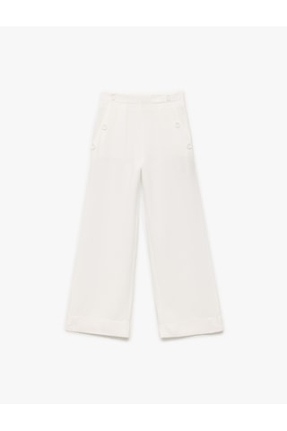 Koton Keten Viskon Karışımlı Geniş Paça Düğmeli Pantolon Beyaz 5skg40205aw Beyaz