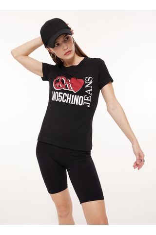 Moschino Jeans Bisiklet Yaka Baskılı Siyah Kadın T-shirt A0707