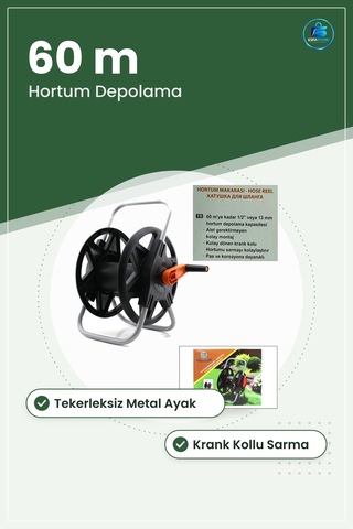 Portatif Hortum Makarası Tekerleksiz Metal Ayaklı Bahçe Sulama Kr