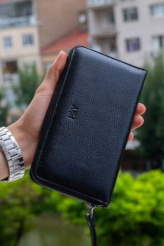 Hky Hakiki Deri Telefon Bölmeli Erkek Portföy Cüzdan Kahverengi