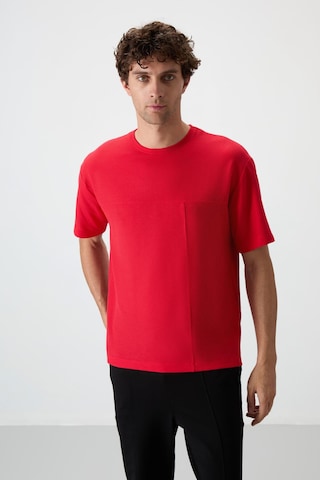 Air Jones Tommy Life Kırmızı Waffle İnterlok Yüzeyi Dokulu Oversize Fit Basic Erkek T-shirt - 88380 Kirmizi
