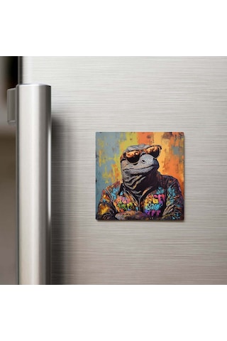 Komodo Dragon - Komodo Ejderi - Güneş Gözlüklü Style - Buzdolap Magneti - 9x9 Cm