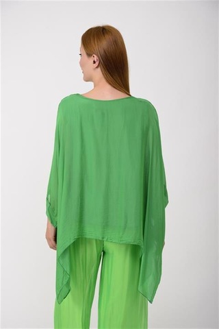 İtalyan Yarasa Kol İpek Bluz-8869 Yeşil