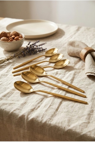 6'lı Lüks Gold Paslanmaz Çelik Yemek Kaşığı Seti 21 Cm Gold