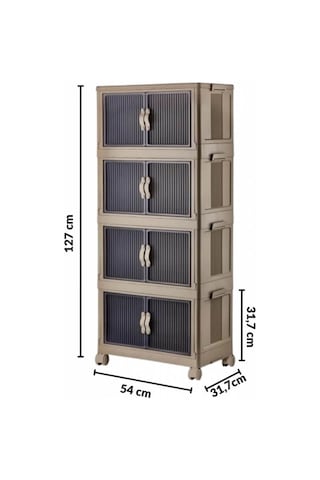 Piev Emayhome Çok Amaçlı Kapaklı İstiflenebilir Organizer Dolap 4 Lü Cappuccino