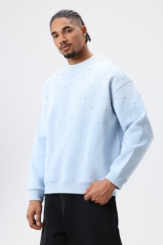Vamos Yıkamalı Taş Detaylı Oversize Sweatshirt Bebek Mavisi