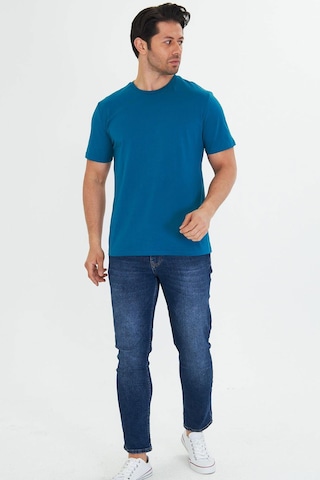 Trendhill Erkek Mavi Pamuklu Bisiklet Yaka Büyük Beden T-shirt Mvi5014b