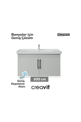 Creavit D20 100 Cm Kapaklı Lavabo Dolabı Beyaz Melamin Kapak Beyaz