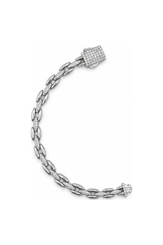 Balenbi Jewelry Kadın Taşlı Oval Halka Detaylı Gümüş Renk Kararmaz Çelik Zincir Bileklik 1096