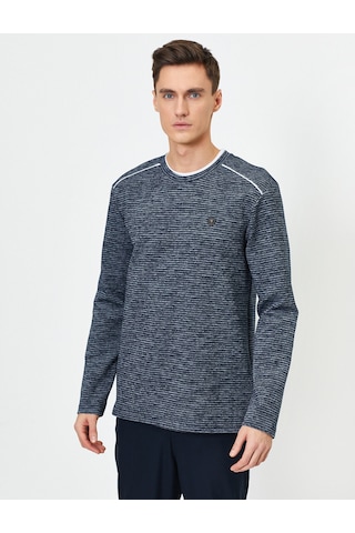 Koton Bisiklet Yaka Logo Detaylı Omzu Çizgili Slim Fit Kazak Lacivert 0yam91584gk