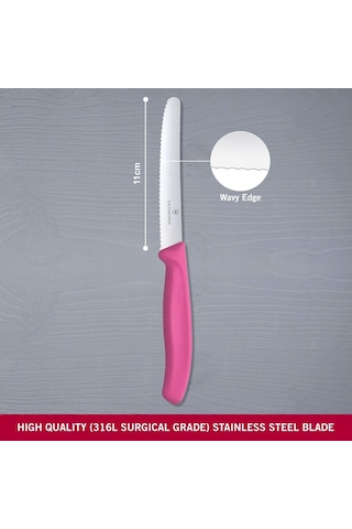 Victorinox Vt 6.7836.l115 Swiss Classic Pembe Tırtıklı Domates Sosis Bıçağı 11 Cm, Pembe Genel