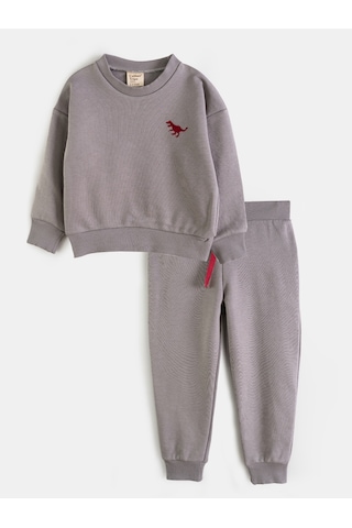 Aysbebe Dinazor Nakışlı Kışlık Çocuk Takım Unisex 2 İplik Aqua