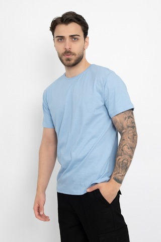 Dasüniforma Bisiklet Yaka Günlük Pamuklu Yumuşak Dokulu Comfort Fit Basic T-shirt Bebe Mavisi