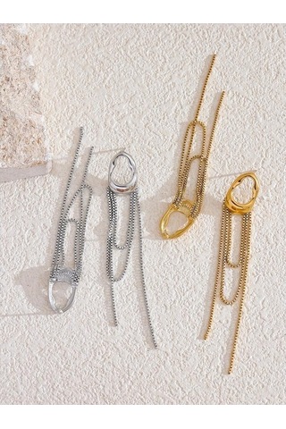 Novahub Kadınlar İçin Gümüş 316l Paslanmaz Çelik Geometrik Püskül Zincir Dangle Küpe Mizaç Popüler Takı Hediye Gümüş