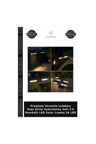 Premium Veranda Lambası Kapı Girişi Aydınlatma Seti 2'li Mandallı Led Solar Lamba 36 Led